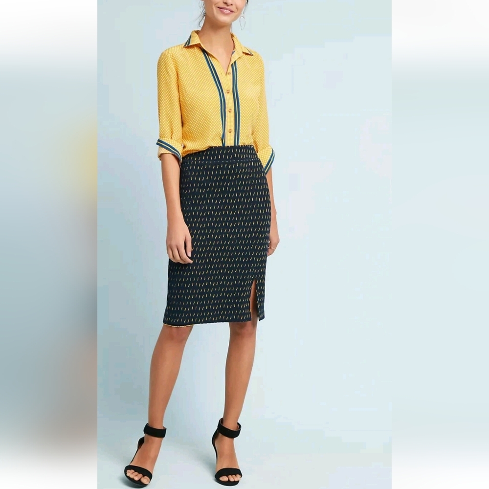 Anthropologie Maeve Hannon Textured Sweater Pencil Skirt Women's 8 Blue Office